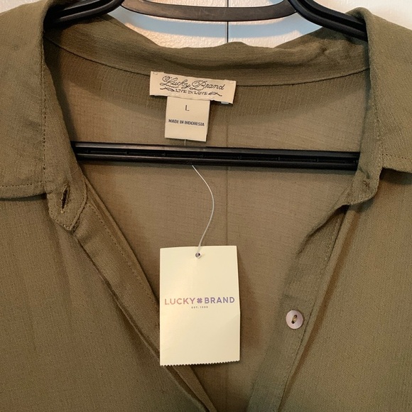 New Lucky Brand Olive Green Chiffon Button Up Maxi Dress Size Large - Picture 4 of 8